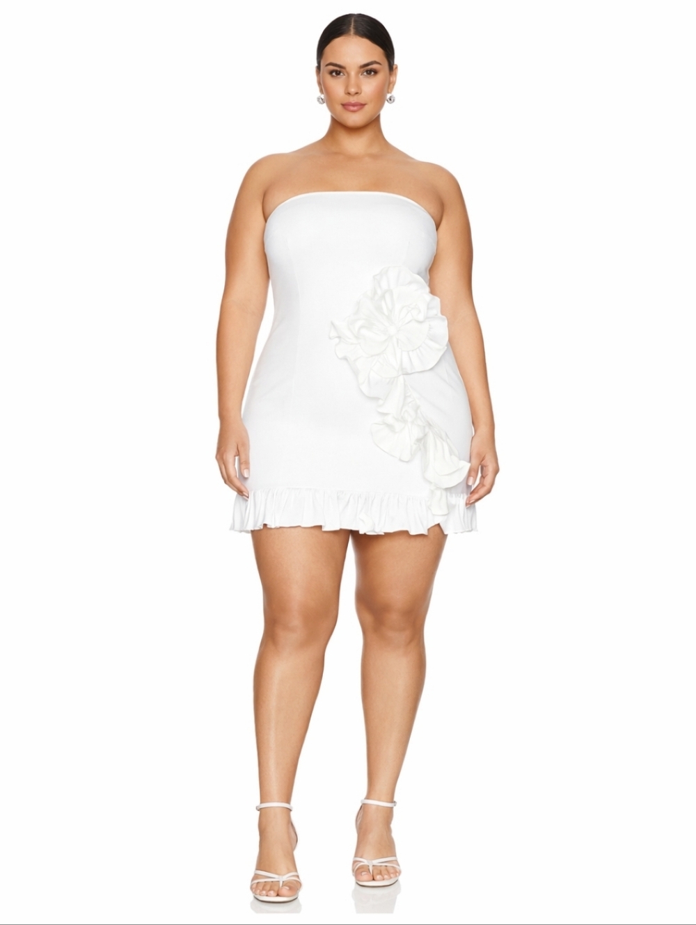 Amur Strapless White Floral Appliqué Mini Dress‎